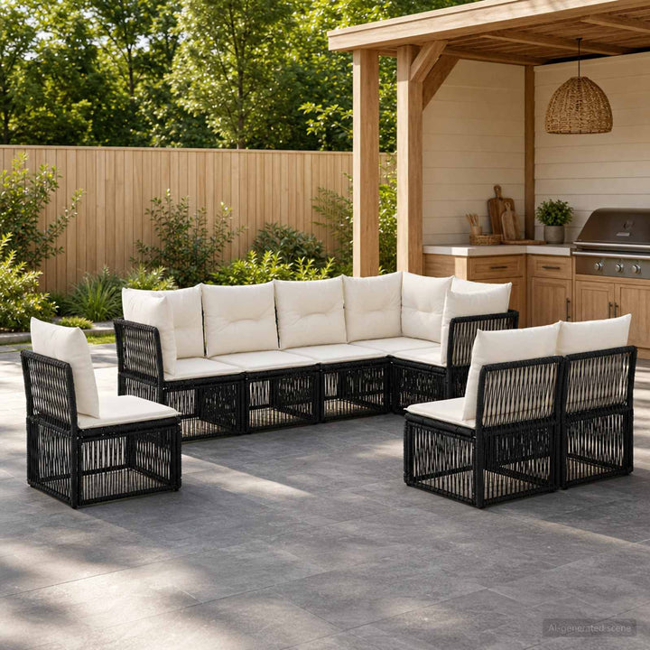 Havesofa Sæt 8 stk. Sort polyrattan
