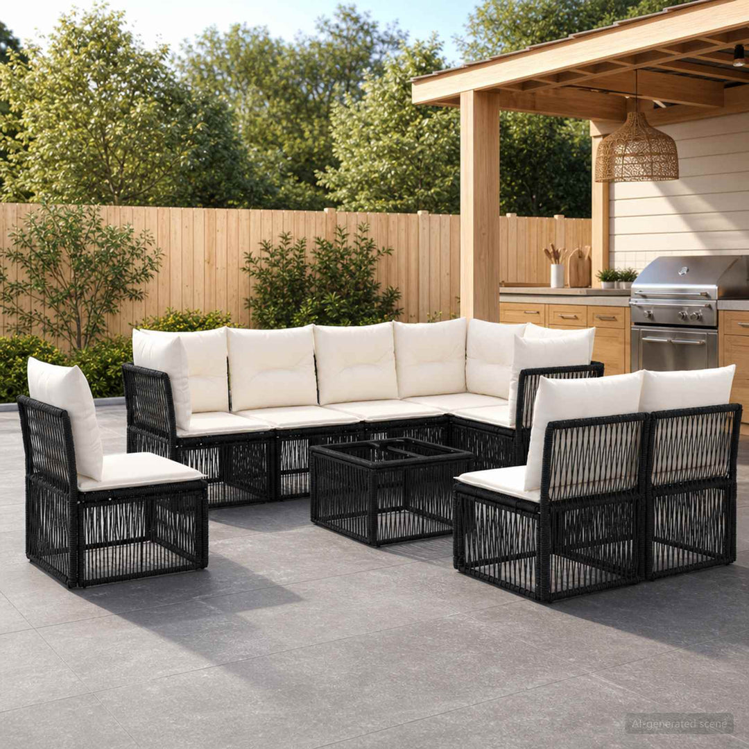 Havesofa Sæt 9 stk. Sort polyrattan