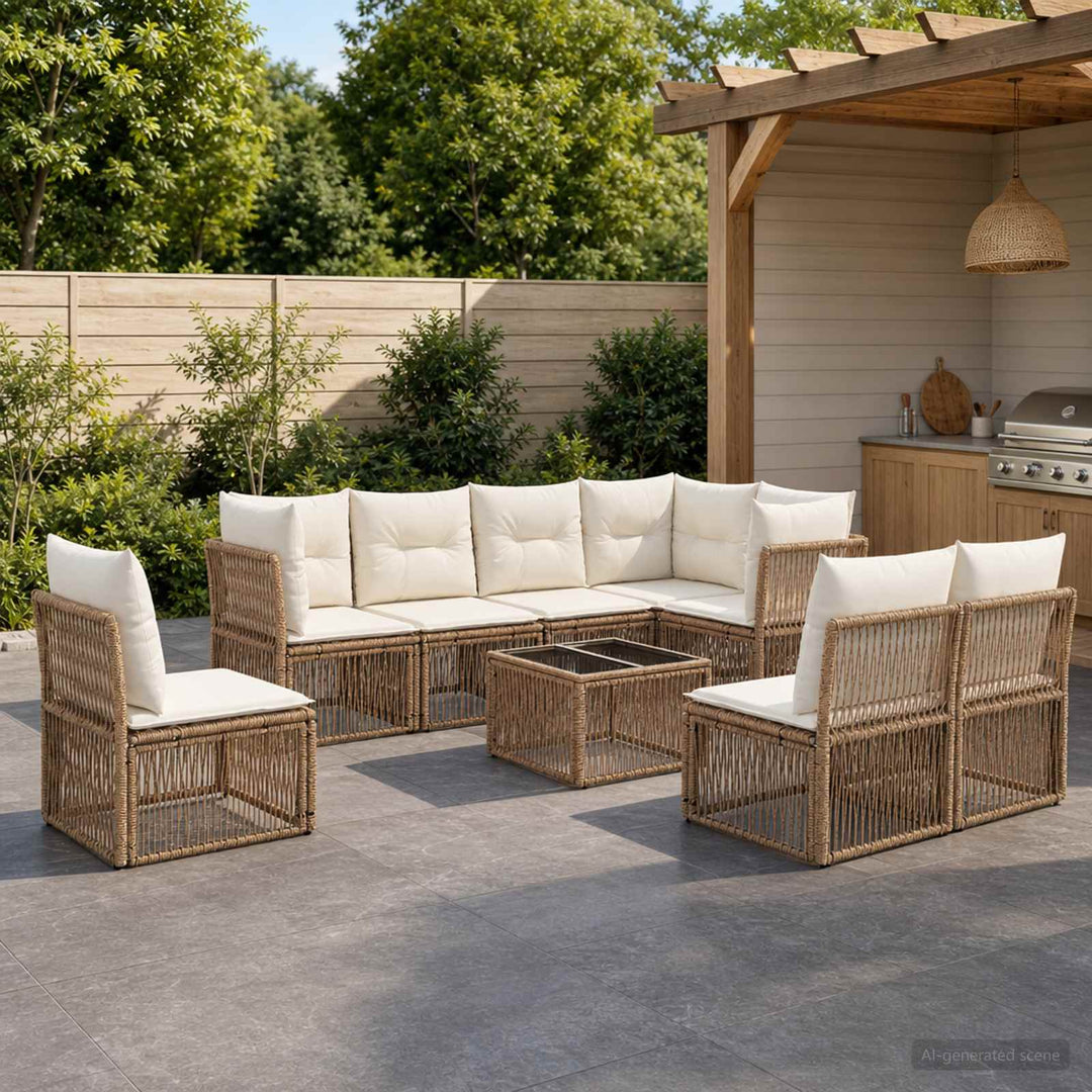 Havesofa Sæt 9 stk. Beige polyrattan