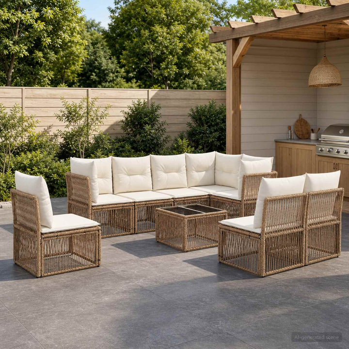 Havesofa Sæt 9 stk. Beige polyrattan