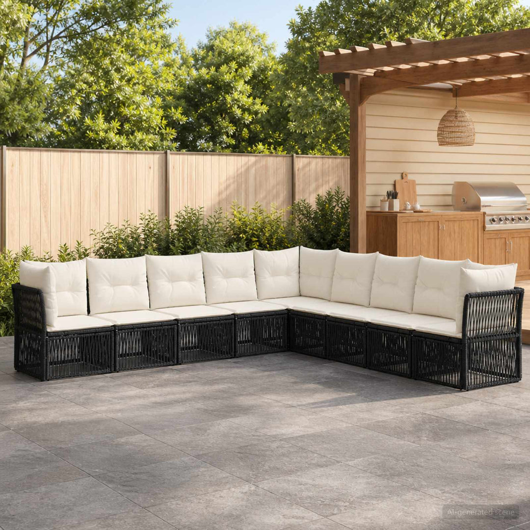 Havesofa Sæt 9 stk. Sort polyrattan