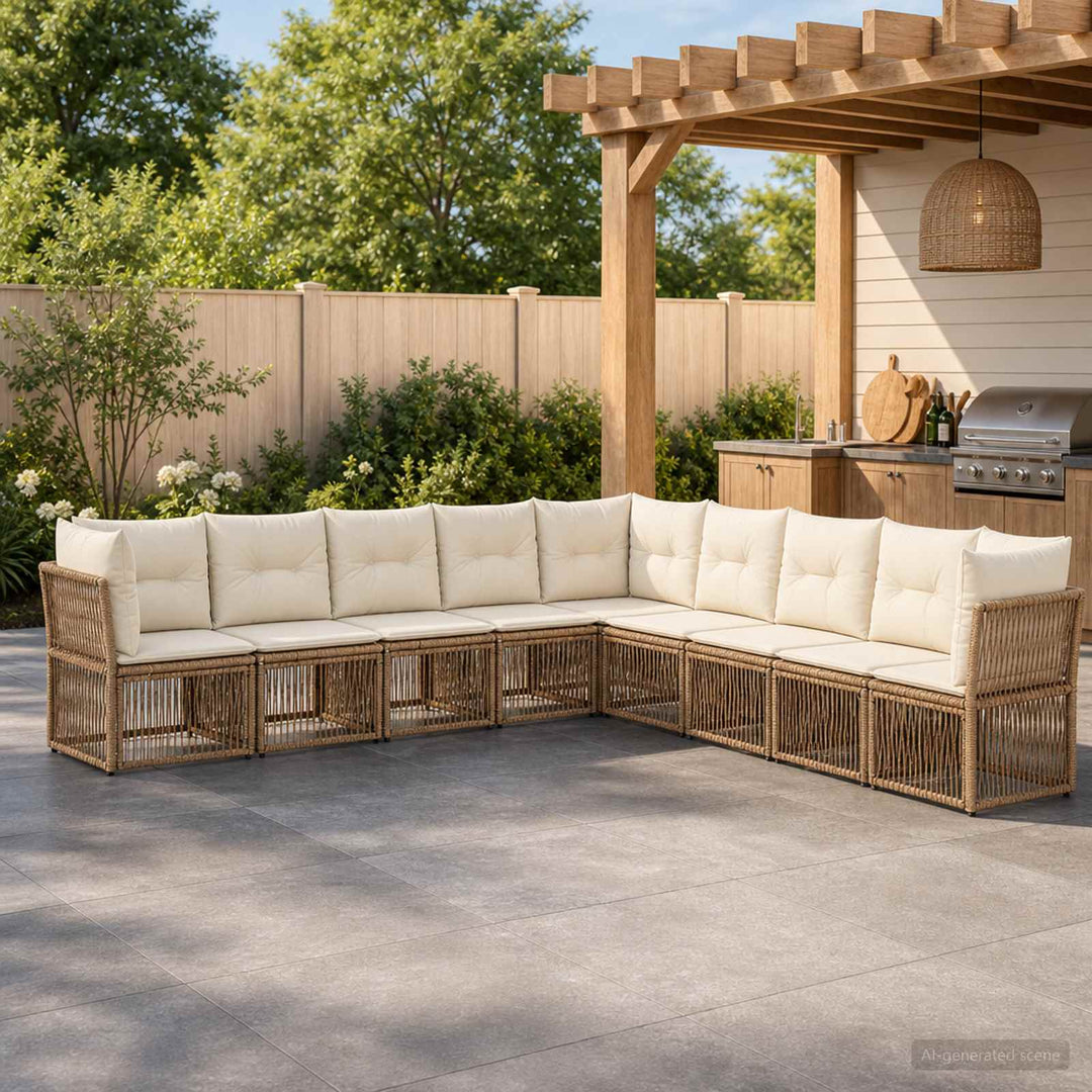 Havesofa Sæt 9 stk. Beige polyrattan