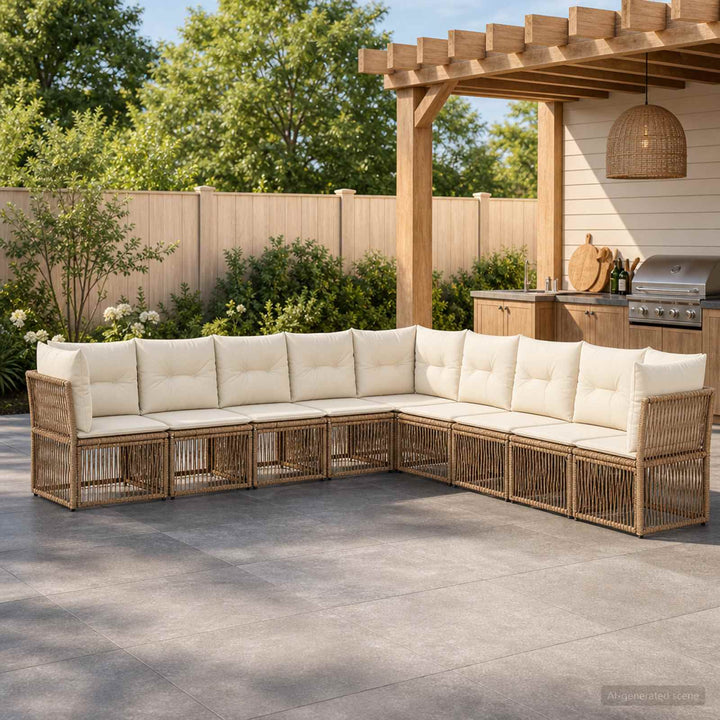 Havesofa Sæt 9 stk. Beige polyrattan