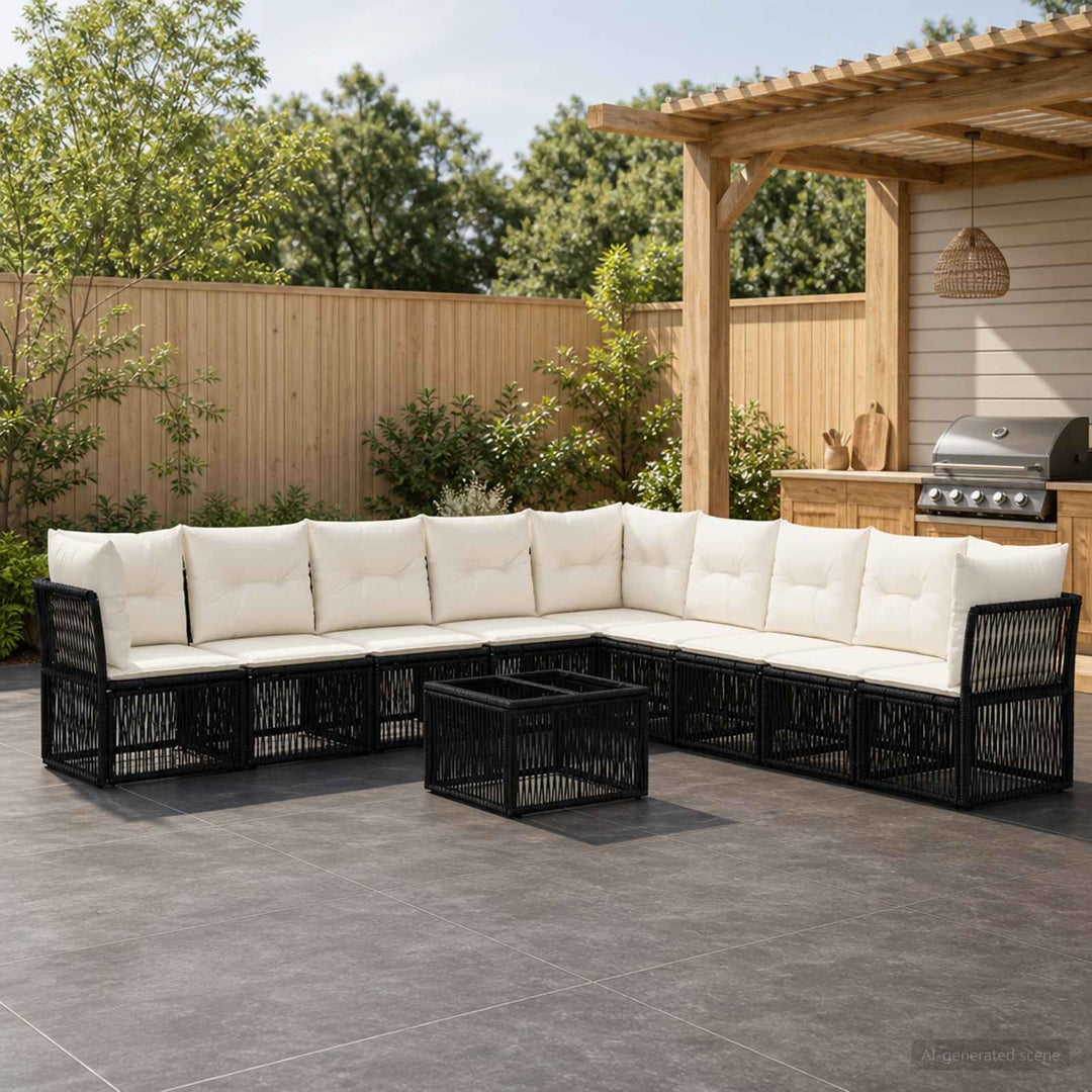 Havesofa Sæt 10 stk. Sort polyrattan