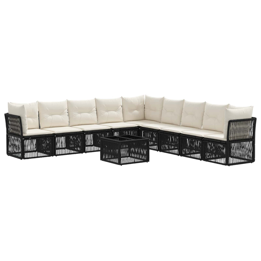 Havesofa Sæt 10 stk. Sort polyrattan