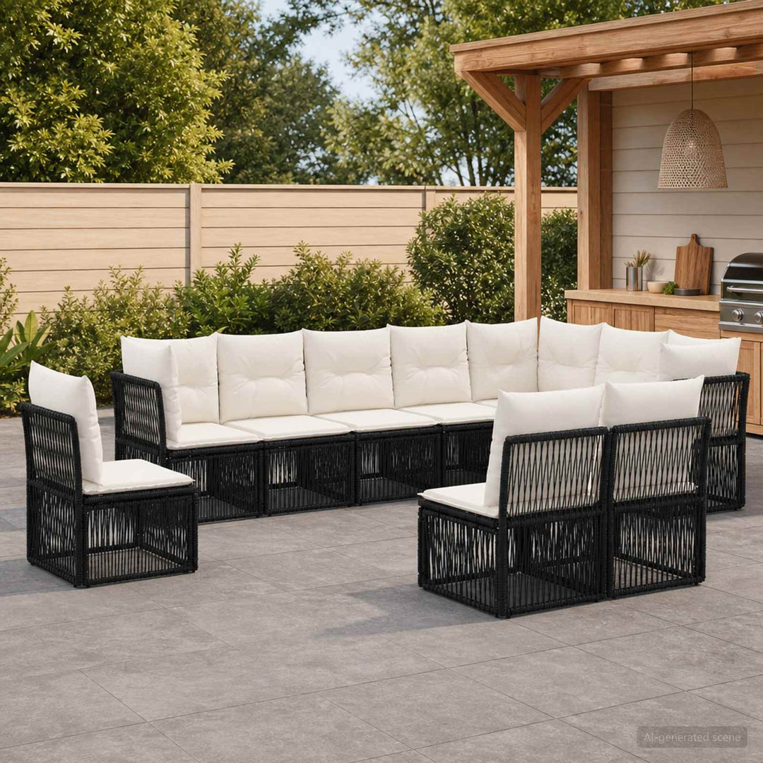 Havesofa Sæt 10 stk. Sort polyrattan
