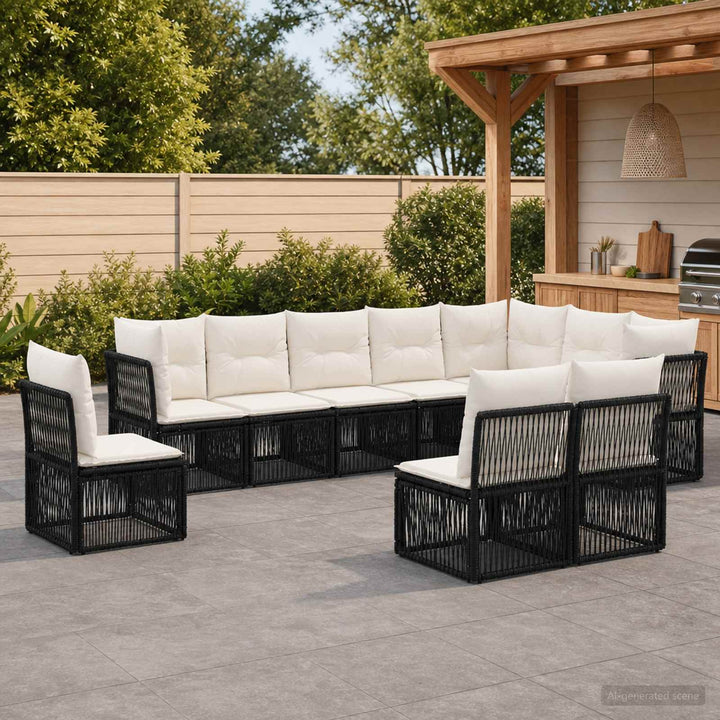 Havesofa Sæt 10 stk. Sort polyrattan