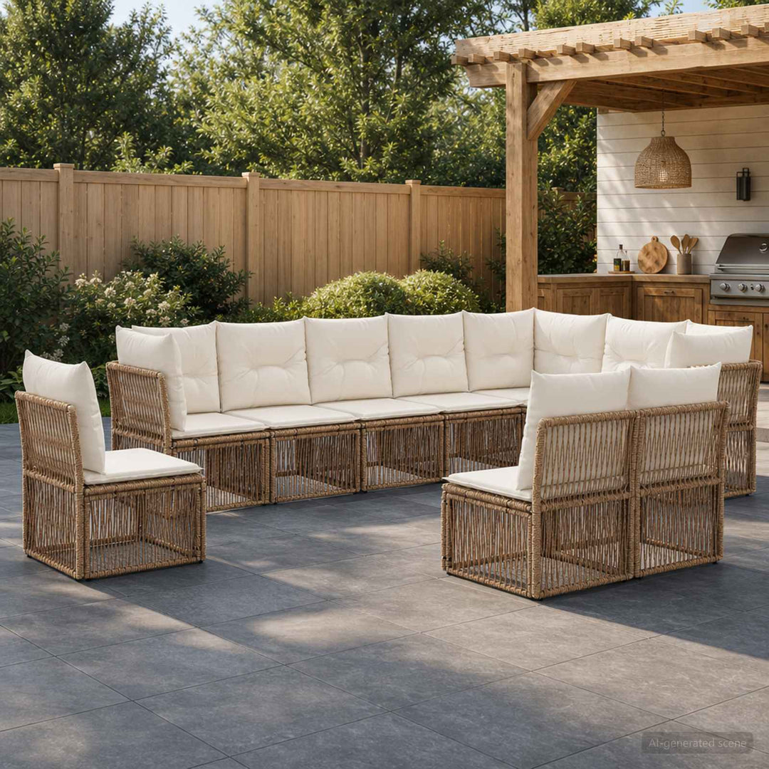 Havesofa Sæt 10 stk. Beige polyrattan