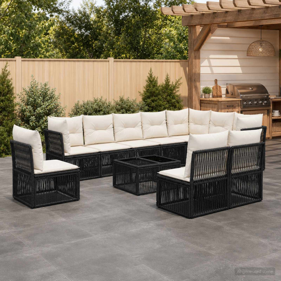 Havesofa Sæt 11 stk. Sort polyrattan