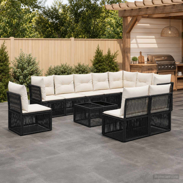 Havesofa Sæt 11 stk. Sort polyrattan