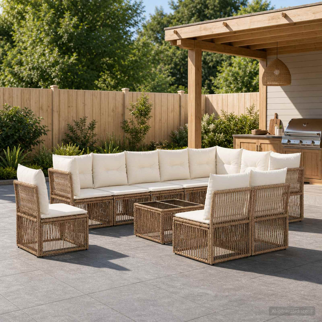 Havesofa Sæt 11 stk. Beige polyrattan