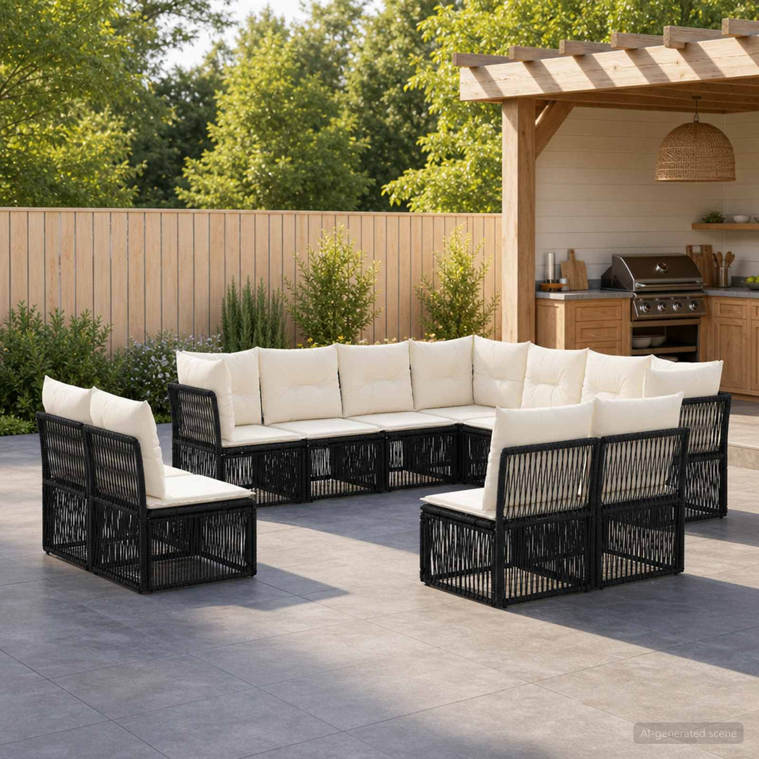 Havesofa Sæt 11 stk. Sort polyrattan