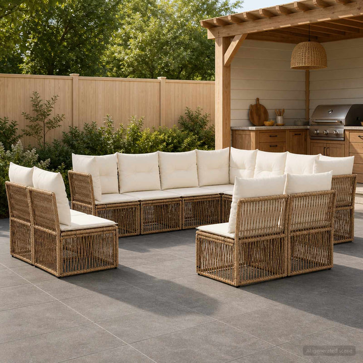 Havesofa Sæt 11 stk. Beige polyrattan