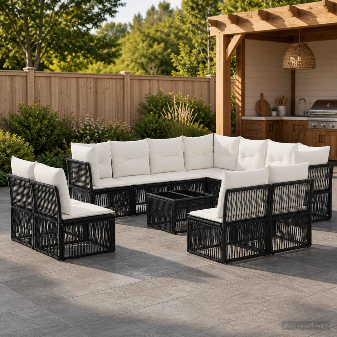 Havesofa Sæt 12 stk. Sort polyrattan