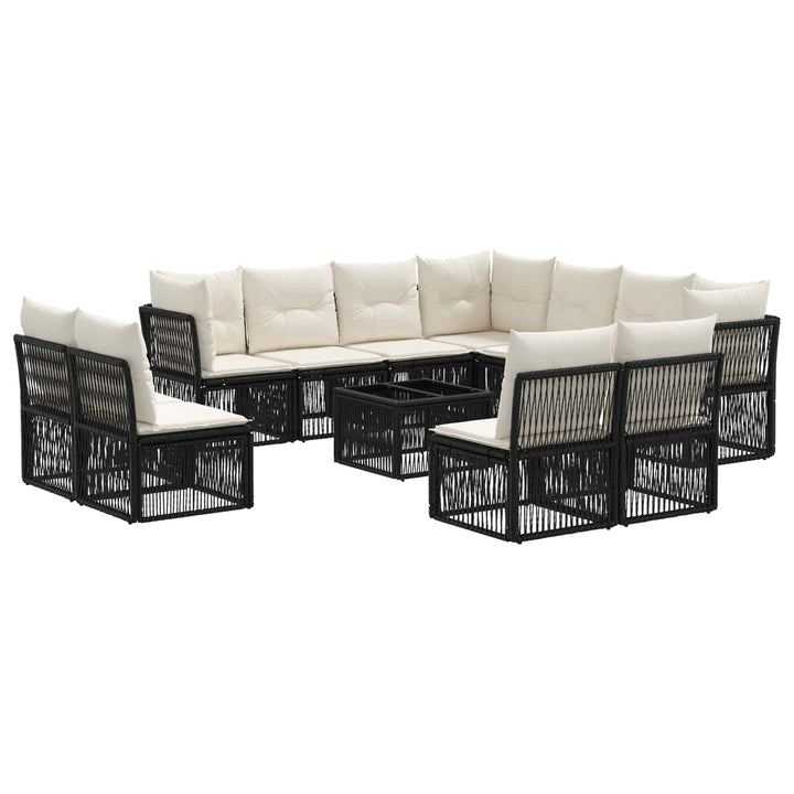 Havesofa Sæt 12 stk. Sort polyrattan
