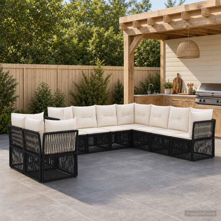 Havesofa Sæt 9 stk. Sort polyrattan