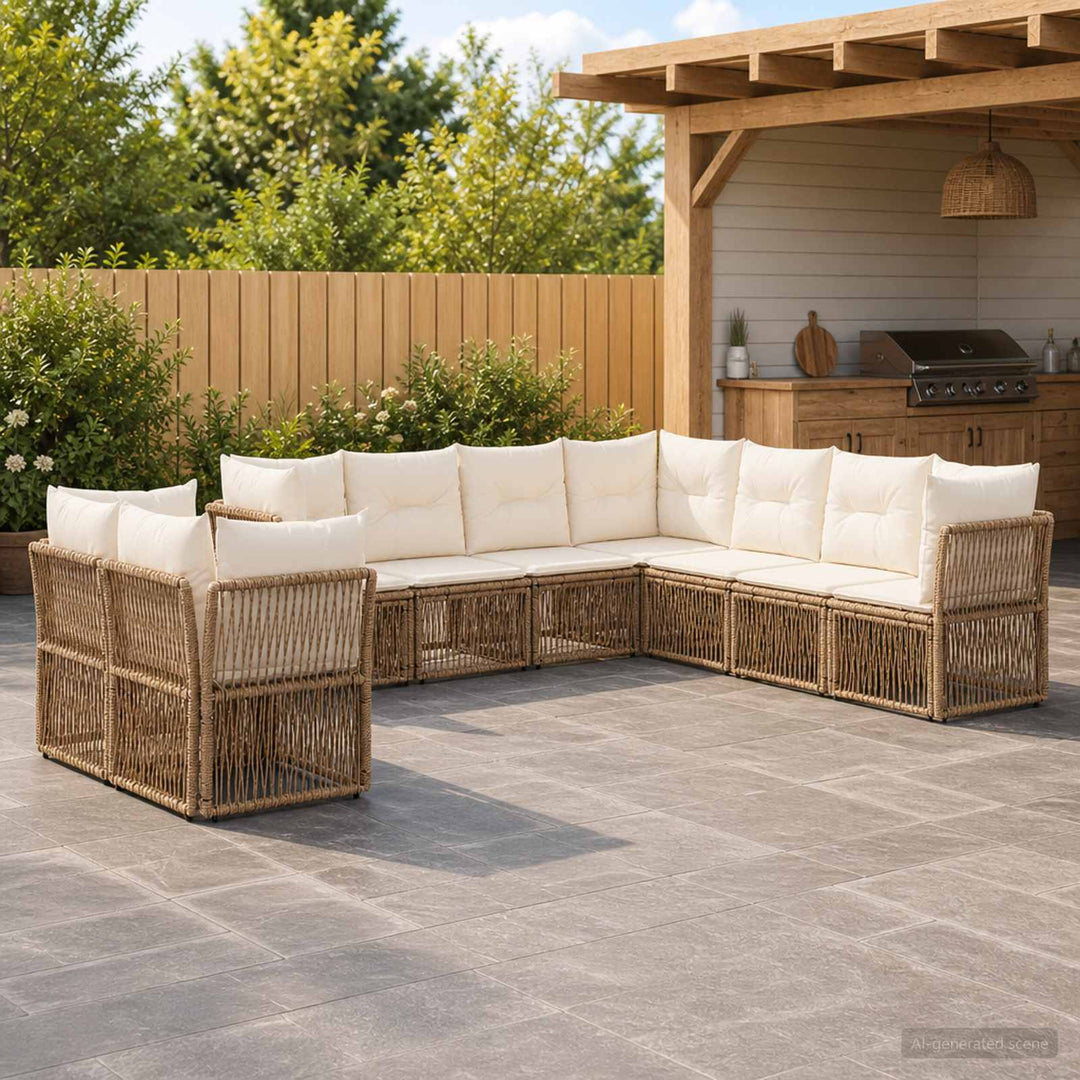 Havesofa Sæt 9 stk. Beige polyrattan