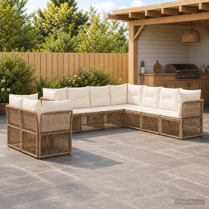 Havesofa Sæt 9 stk. Beige polyrattan
