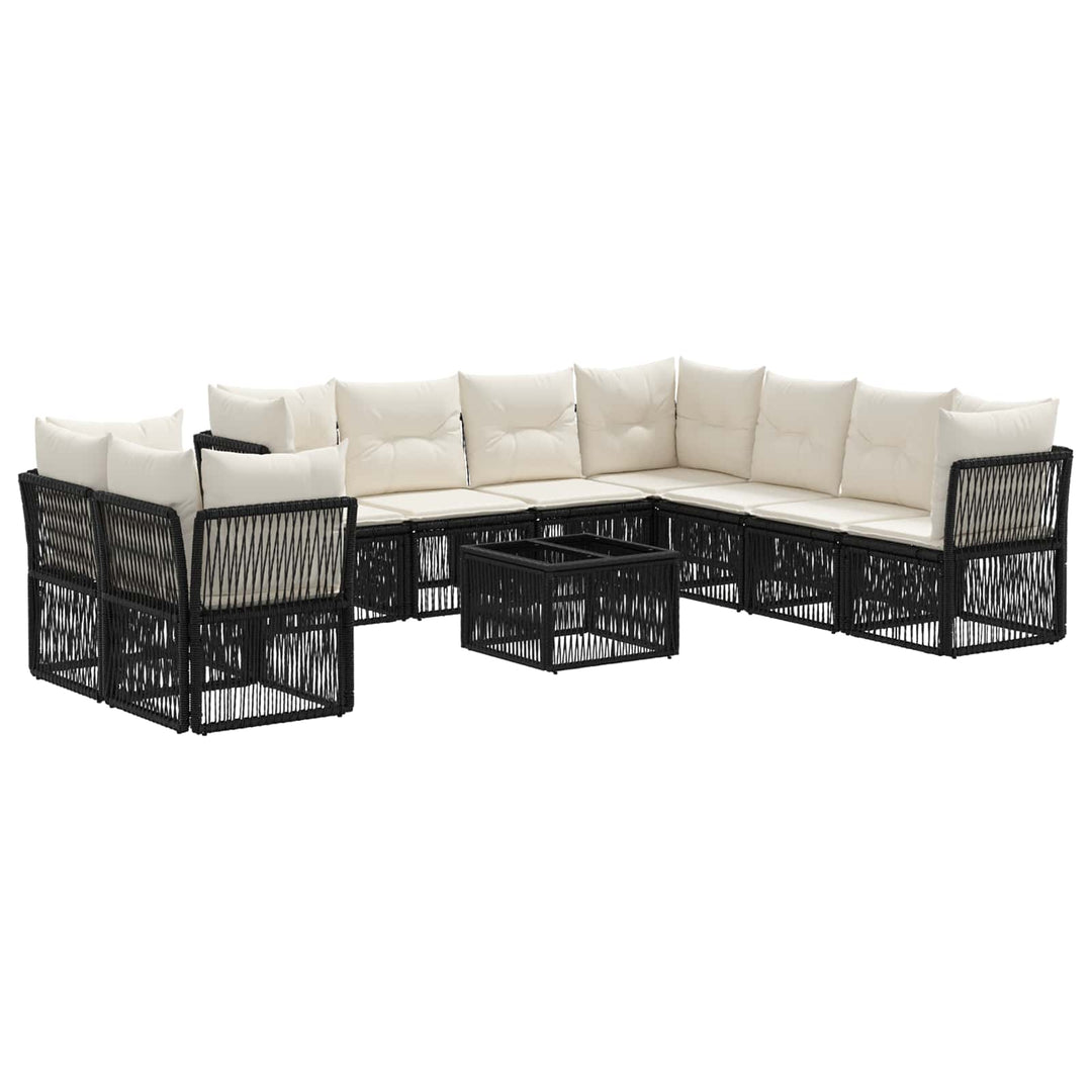 Havesofa Sæt 10 stk. Sort polyrattan
