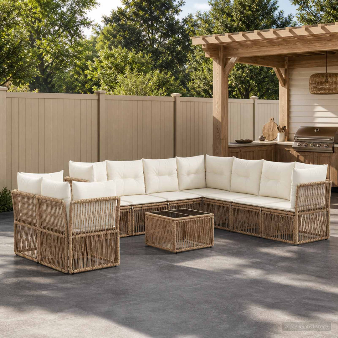 Havesofa Sæt 10 stk. Beige polyrattan