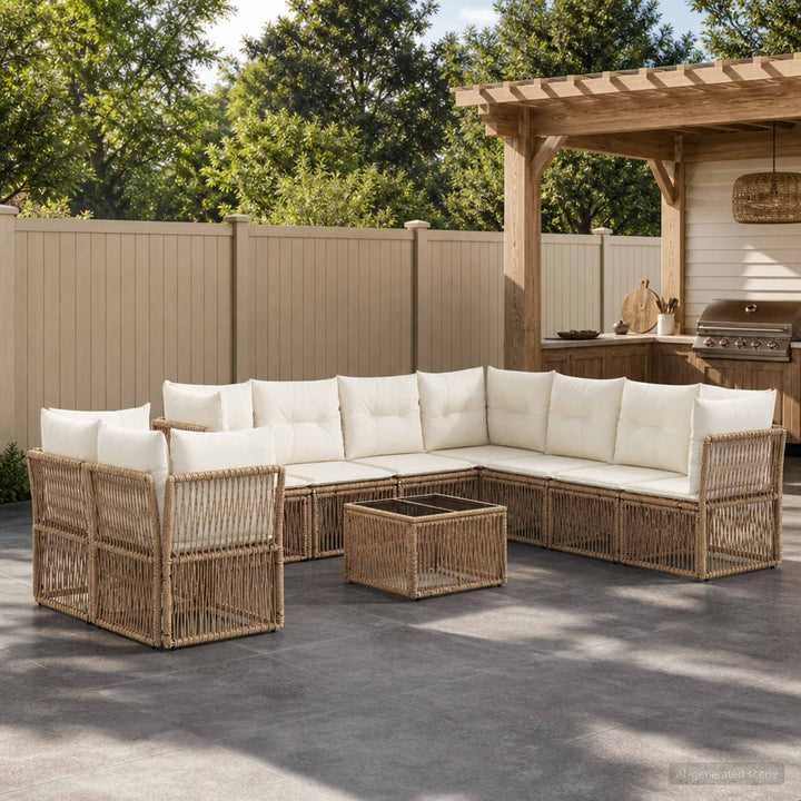 Havesofa Sæt 10 stk. Beige polyrattan