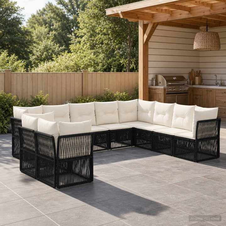 Havesofa Sæt 10 stk. Sort polyrattan