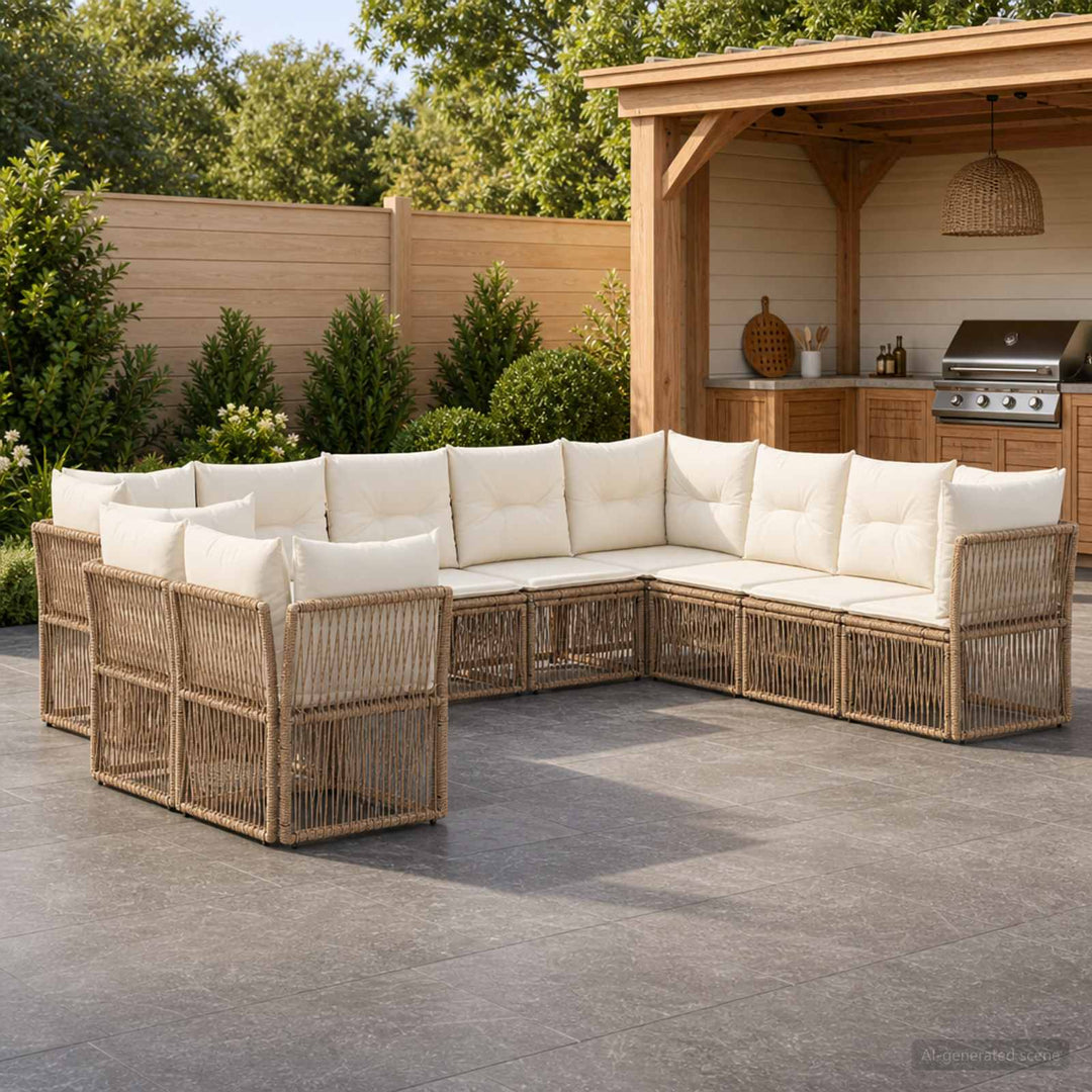 Havesofa Sæt 10 stk. Beige polyrattan