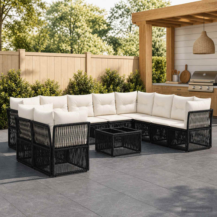 Havesofa Sæt 11 stk. Sort polyrattan