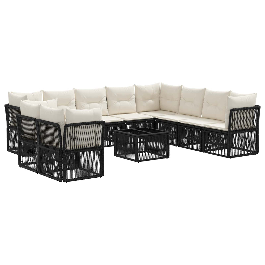 Havesofa Sæt 11 stk. Sort polyrattan