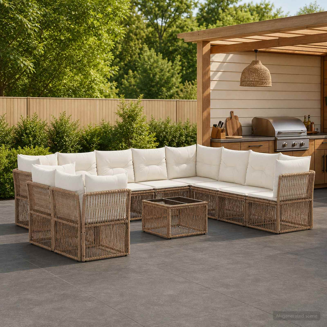 Havesofa Sæt 11 stk. Beige polyrattan