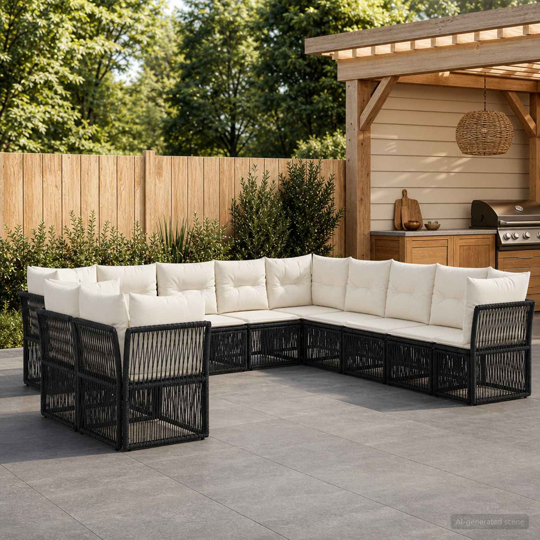 Havesofa Sæt 11 stk. Sort polyrattan