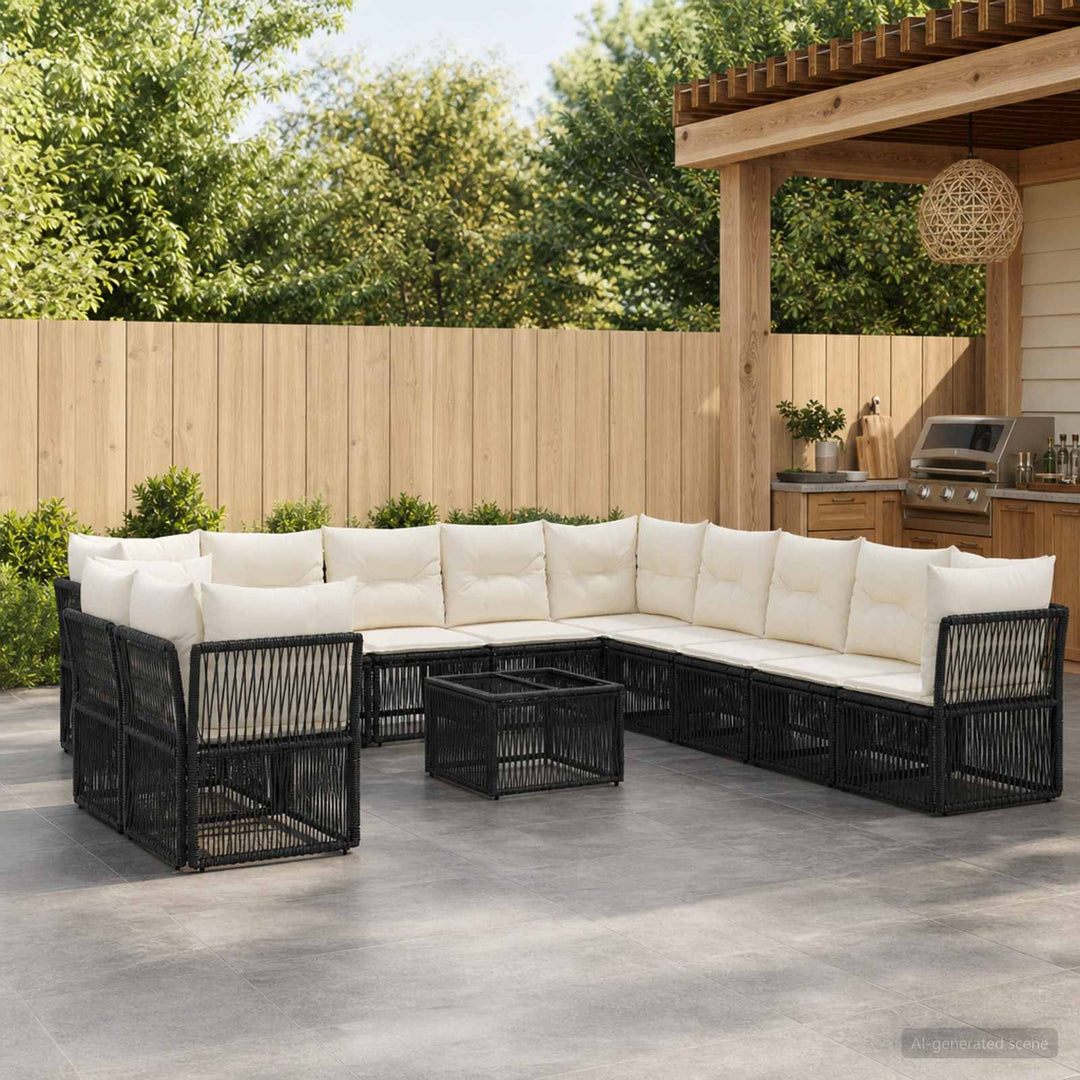 Havesofa Sæt 12 stk. Sort polyrattan
