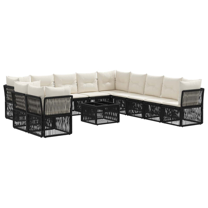 Havesofa Sæt 12 stk. Sort polyrattan