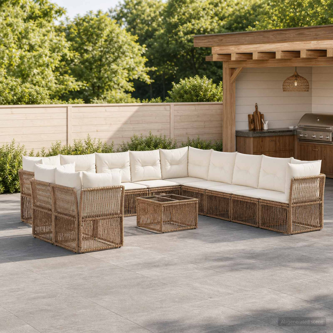 Havesofa Sæt 12 stk. Beige polyrattan