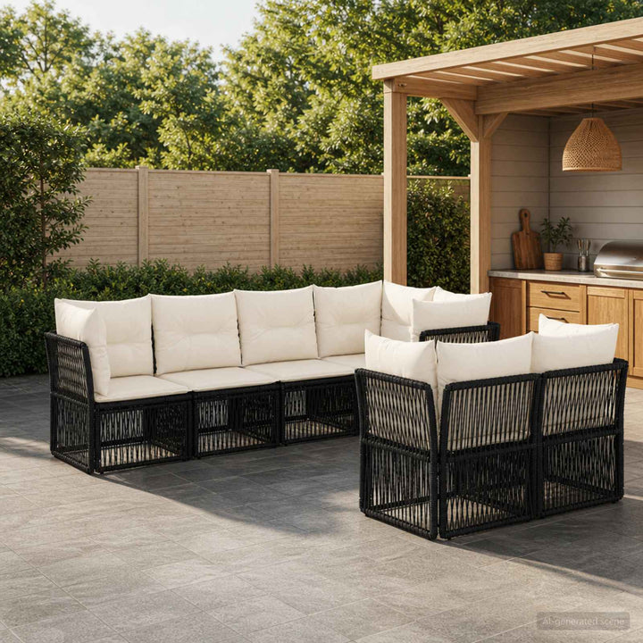 Havesofa Sæt 7 stk. 7-Antal sæder Sort polyrattan