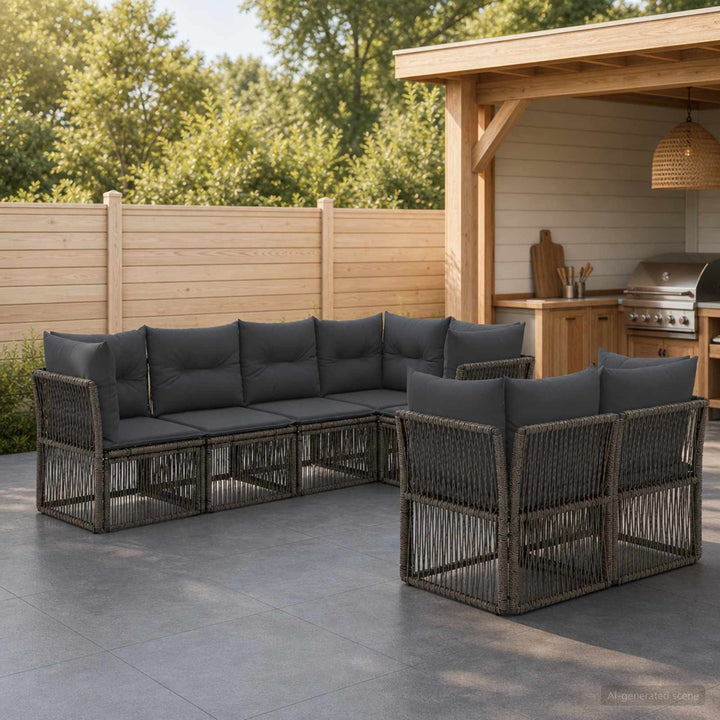 Havesofa Sæt 7 stk. 7-Antal sæder Grå polyrattan