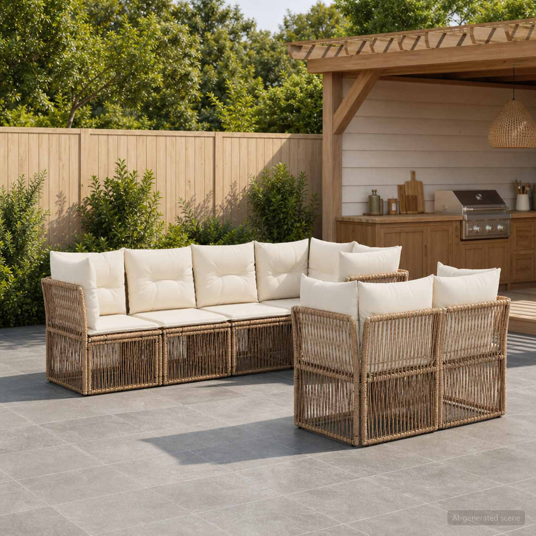 Havesofa Sæt 7 stk. 7-Antal sæder Beige polyrattan