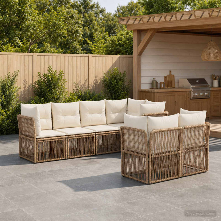 Havesofa Sæt 7 stk. 7-Antal sæder Beige polyrattan