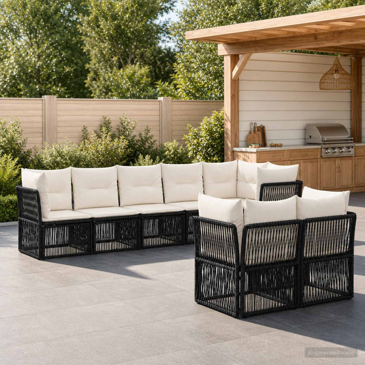 Havesofa Sæt 8 stk. Sort polyrattan