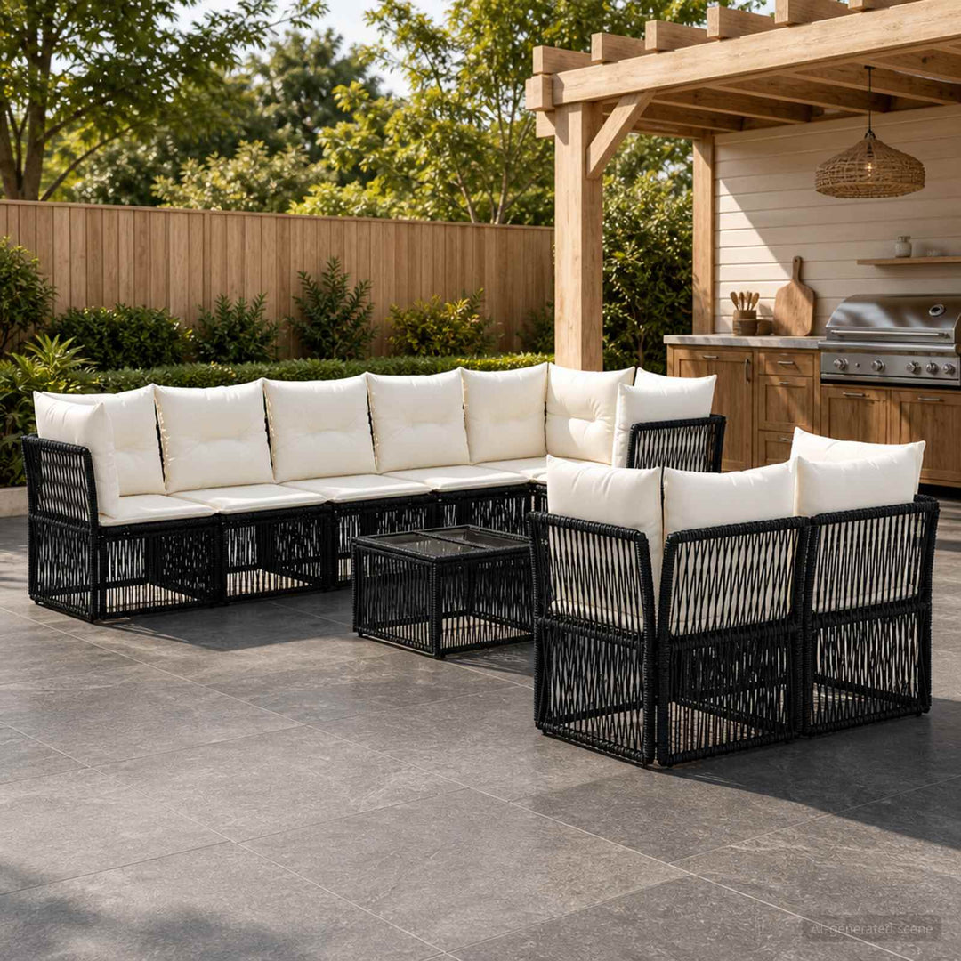 Havesofa Sæt 9 stk. Sort polyrattan