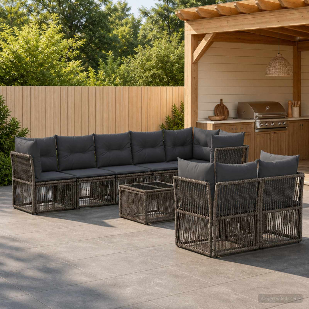 Havesofa Sæt 9 stk. Grå polyrattan