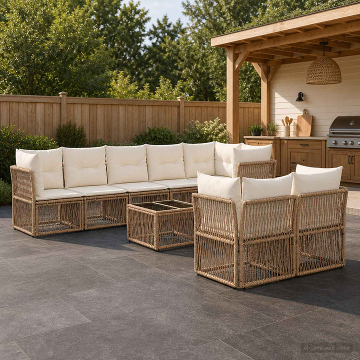 Havesofa Sæt 9 stk. Beige polyrattan