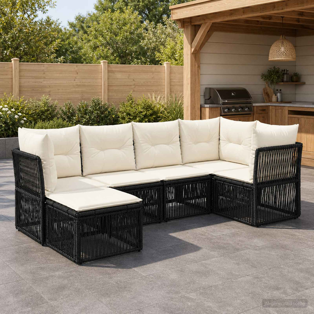 Havesofa Sæt 6 stk. Sort polyrattan