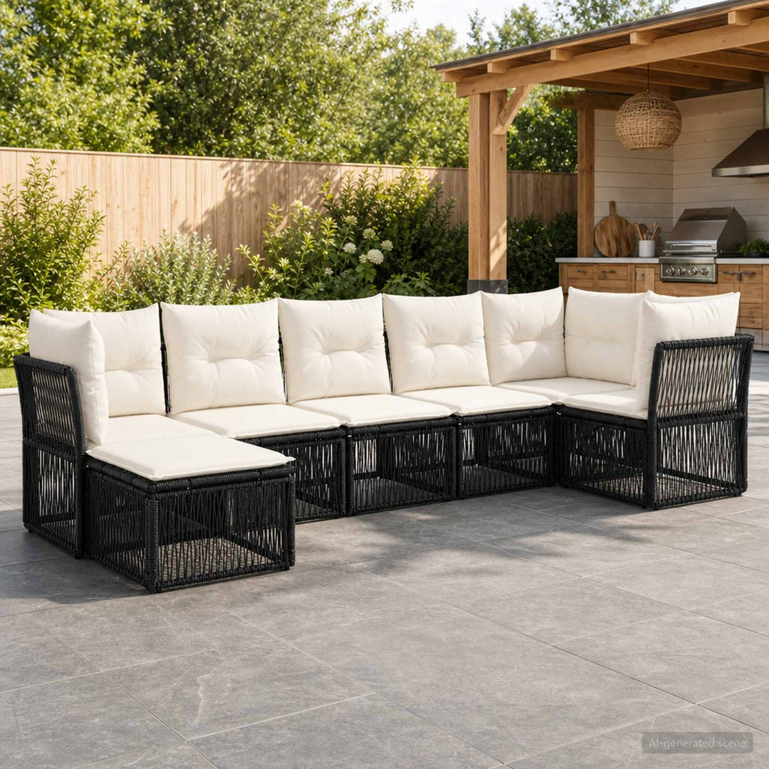 Havesofa Sæt 7 stk. Sort polyrattan