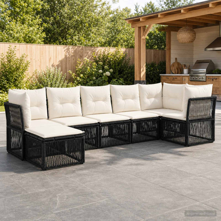 Havesofa Sæt 7 stk. Sort polyrattan
