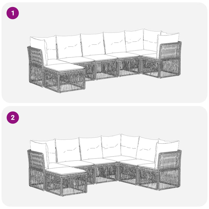 Havesofa Sæt 7 stk. Sort polyrattan