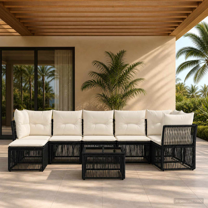 Havesofa Sæt 8 stk. Sort polyrattan
