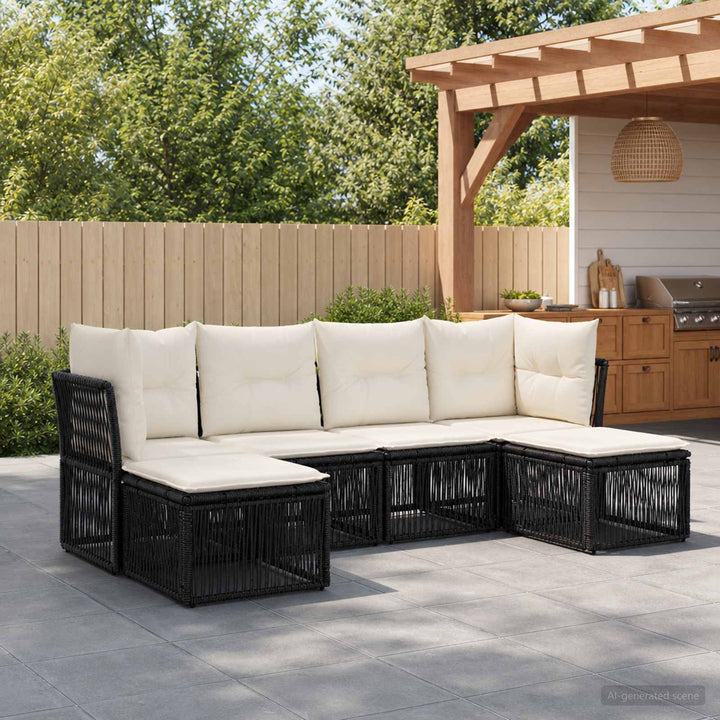 Havesofa Sæt 6 stk. Sort polyrattan
