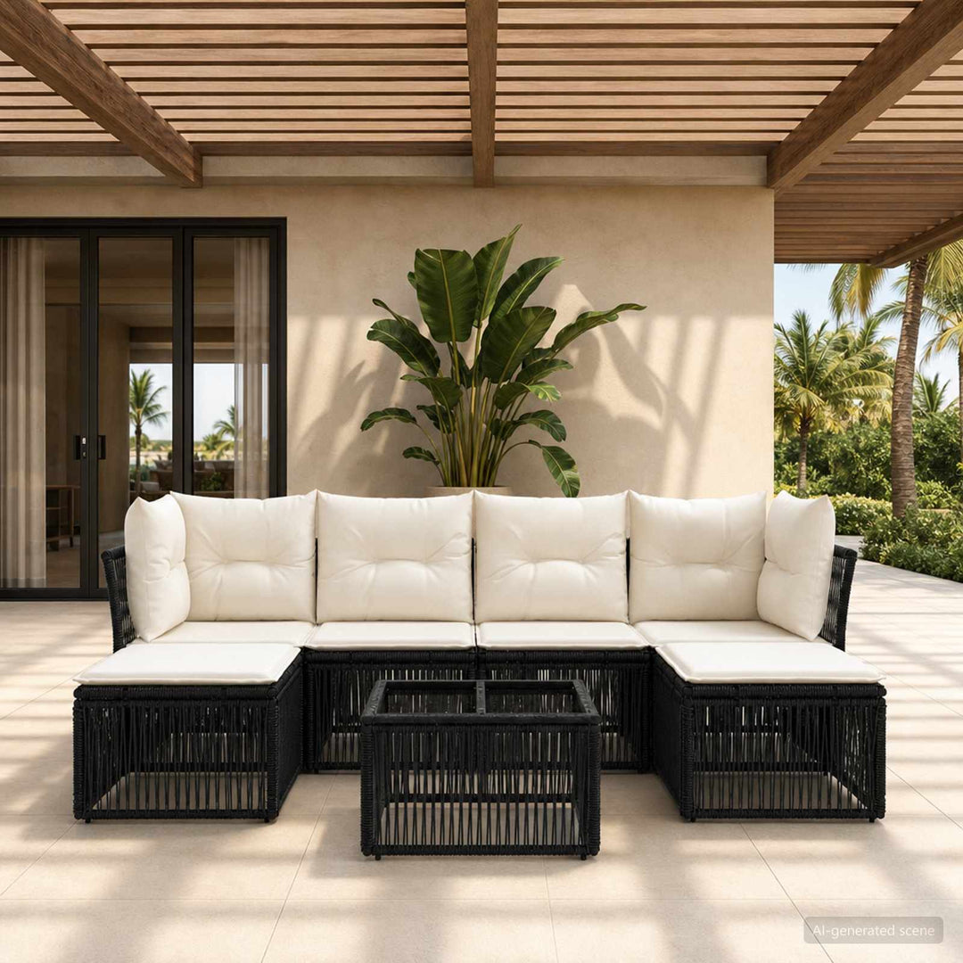 Havesofa Sæt 7 stk. Sort polyrattan