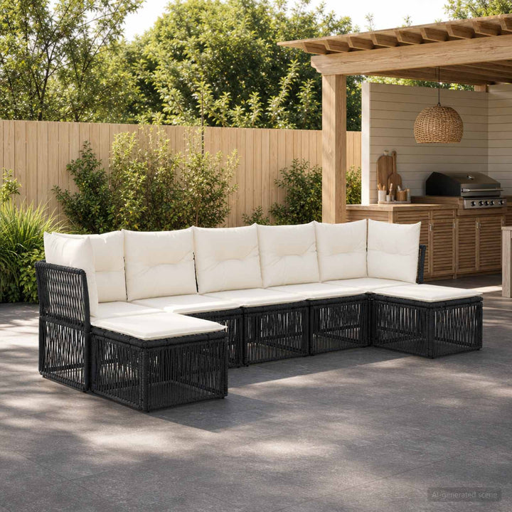 Havesofa Sæt 7 stk. Sort polyrattan